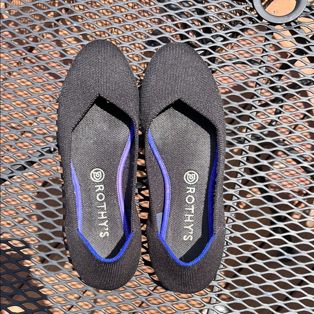 Rothy's Black Flats with Blue Trim